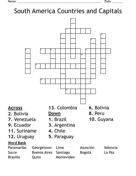 capital of bolivia crossword.